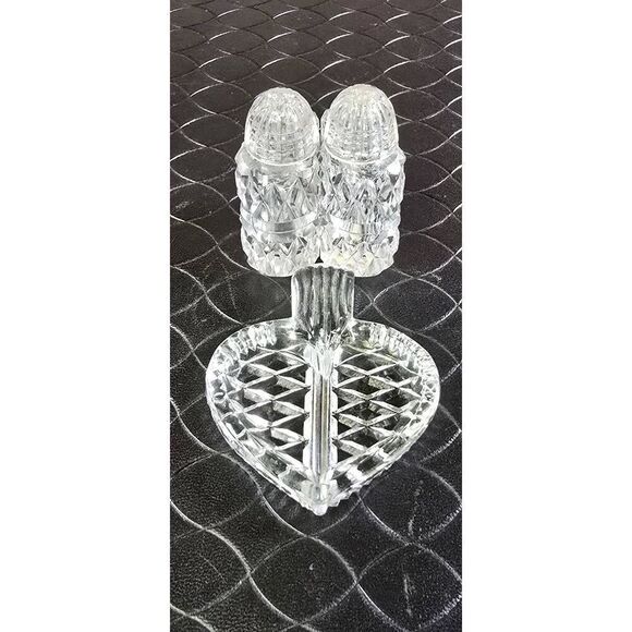 Cut Crystal Heart Salt and Pepper Shakers-Rare - Picture 8 of 11